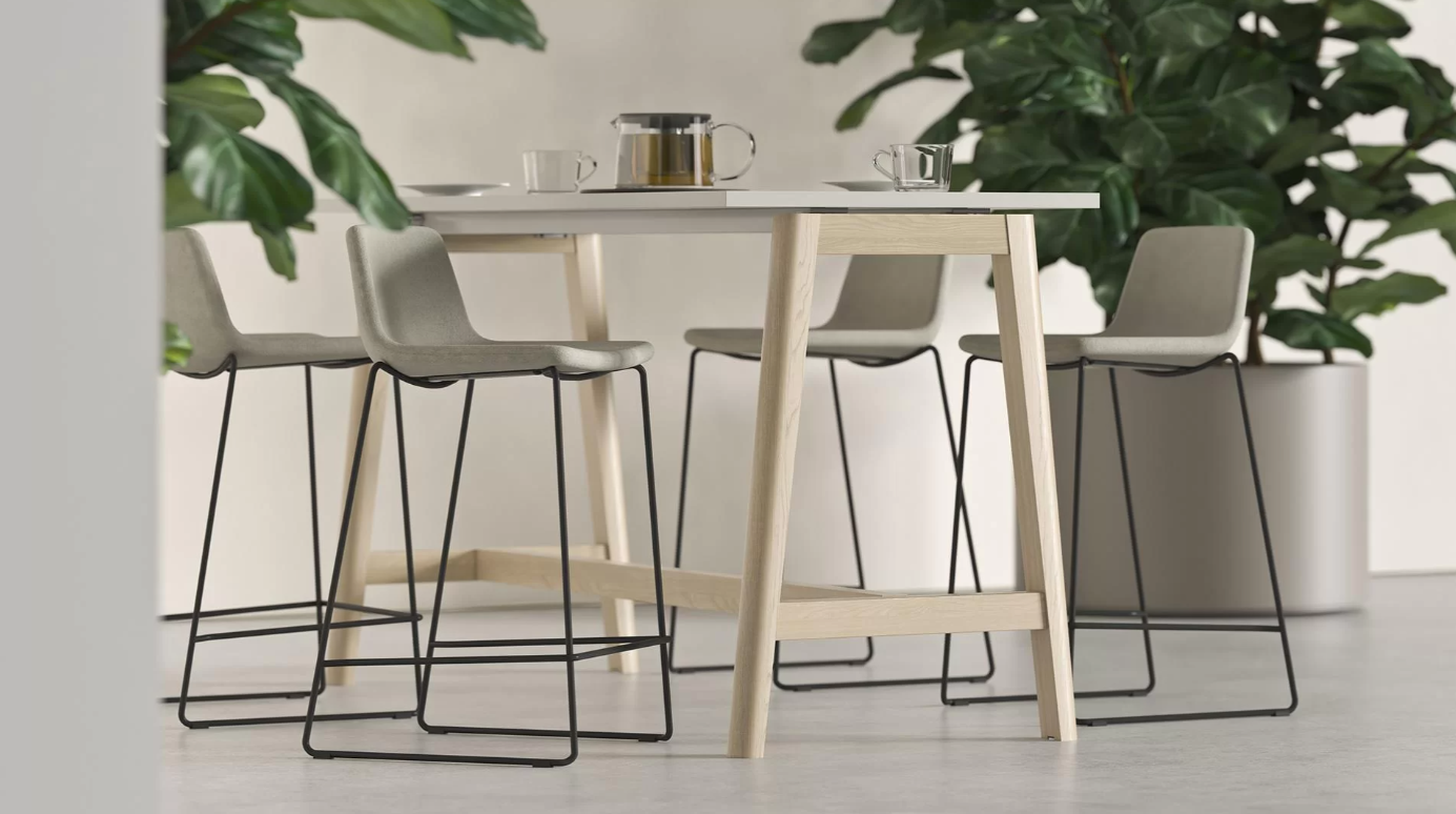 TWIST&SIT High wood base chair, W2 - Ash stained light grey, DU1 - Dark brown